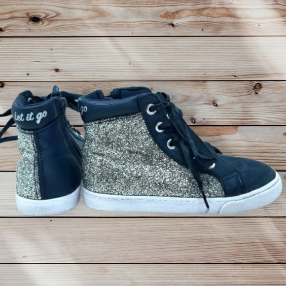 DISNEY-FROZEN NAVY & SILVER GLITTER HIGH-TOP SZ 9.5 - Picture 3 of 7